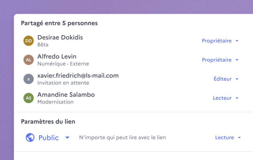 Capture d’écran de la fonctionnalité Collaboration