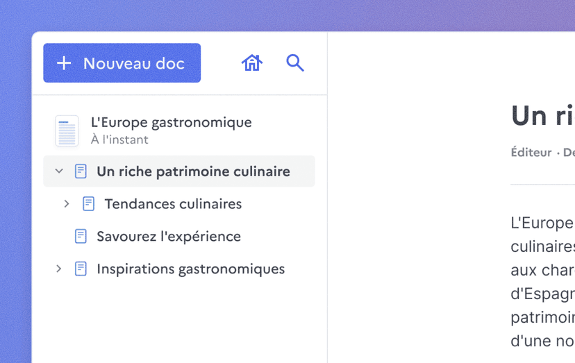 Capture d’écran de la fonctionnalité Organisation
